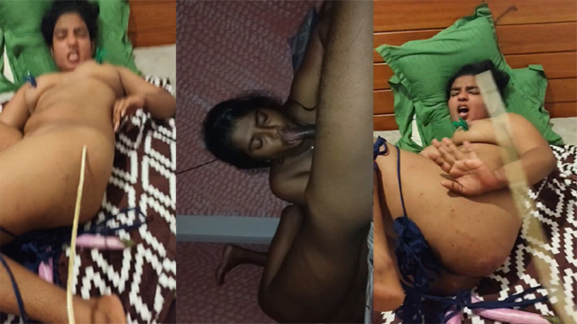 Lankan Chubby Wife Bj n Fucked in Two Holes Using Brinjals
